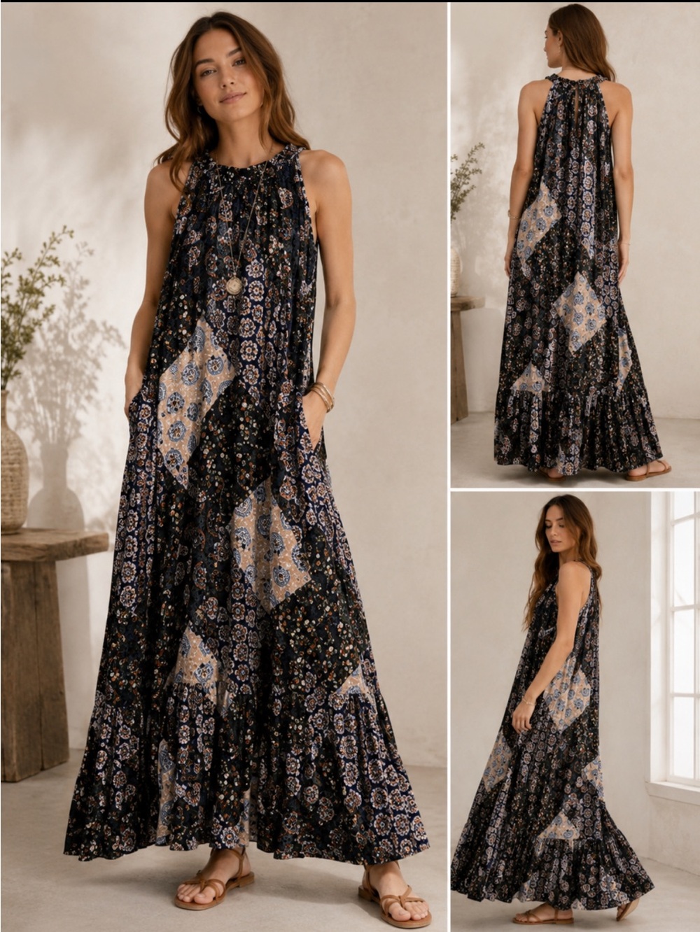 Maeve by Anthropology Katrina patch work   maxi dress s  cottage core  garden